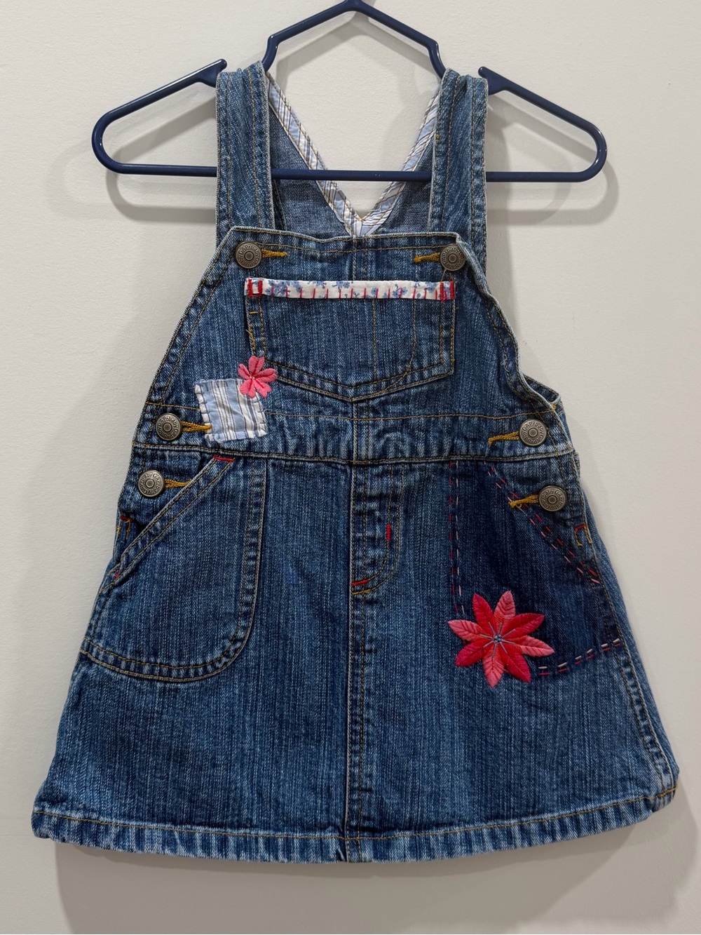 Baby GAP Blue Denim Girls' Floral Embroidered Overalls Dress Y2K